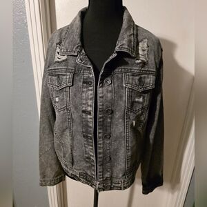 Excuse Gray Distressed Denim Jacket Size XL